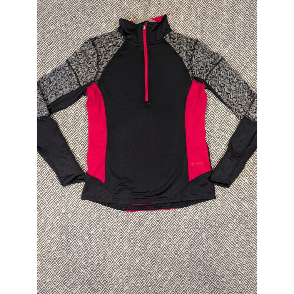 Running Room Women's M 1/4 Zip Running Top Black Pink Geometric Thumbholes
